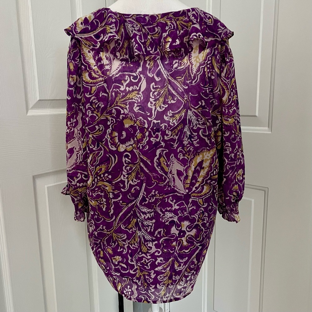 Lauren Ralph Lauren Top & Cami Purple XL/TG Floral Chiffon Ruffle SemiSheer Boho - Picture 4 of 13